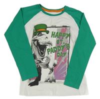Bílo-zelené melírované triko s dinosaurem St. Bernard
