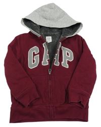 Vínová propínací zateplená mikina s logem a kapucí GAP