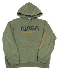 Khaki mikina s nápisem - NASA a kapsou a kapucí H&M