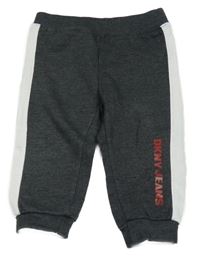 Černošedo-bílé melírované tepláky s logem DKNY