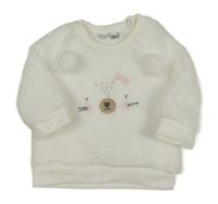 Bílá huňatá mikina s čumáčkem a ouškjy Ergee