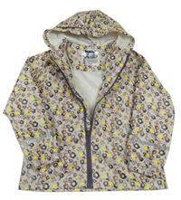 Světlešedá kytičkovaná nepromokavá bunda s kapucí lupilu