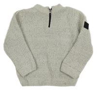 Bílo-světlešedO-černý melírovaný žebrovaný svetr s nášivkou F&F