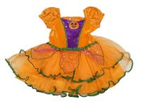 Kostým - Oranžovo-purpurovo-zelené tylovo/sametovo/saténové šaty - dýně