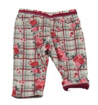 Světlešedo-tmavočerveno-bílé kostkované plyšové podšité kalhoty s růžemi PRIMIGINO