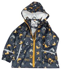 Tmavomodrá nepromokavá bunda s parníčky a delfínky a kotvami a kapucí lupilu