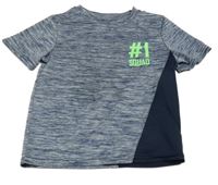 Tmavomodro-bílé melírované funkční sportovní tričko s nápisem a číslem Topomini