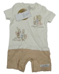 Nové - bílo-béžový kraťasový overal s králíčky - Peter Rabbit