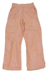 Světlerůžovo-oranžové vzorované lehké kalhoty L&D