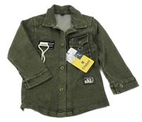 Nové - khaki-černá melírovaná košile s nášivkami