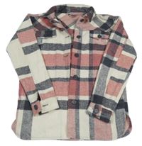 Starorůžovo-smetanovo-černá kostkovaná vlněná košilová bunda Y.F.K.