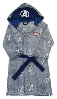 Tmavomodro-bílý plyšový župan s logy - Avengers a kapucí MARVEL