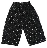 Černo-bílé puntíkaté široké plátěné crop kalhoty s mašlemi ZARA