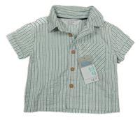 Nové - bílo-olivová pruhovaná krepová košile PRIMARK