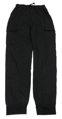 Černé cargo cuff šusťákové kalhoty SHEIN