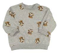 Šedá melírovaná oversize mikina s medvídky H&M