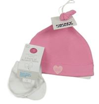 Nové - 4Set - 1x - Růžová čepice se srdíčkem DKNY + 3x - Bílé rukavice PRIMARK