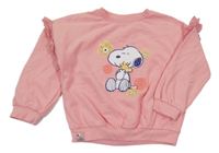 Broskvová oversize mikina se Snoopym a volánky s madeirou Tu
