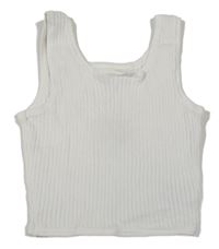 Smetanový žebrovaný úpletový crop top H&M