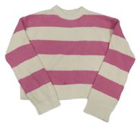 Růžovo-smetanový pruhovaný žebrovaný crop svetr H&M