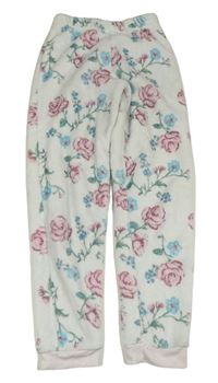 Bílé květované chlupaté pyžamové kalhoty Nutmeg