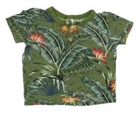 Khaki tričko s listy a kytičkami Lc Waikiki 