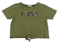 Khaki crop tričko s nápisem Matalan