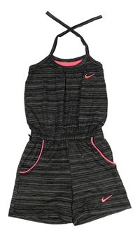 Černo-šedý pruhovaný bavlněný kraťasový overal Nike