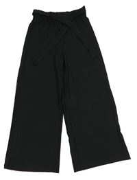 Černé žebrované culottes kalhoty s páskem Page One Young