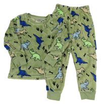 Zelené chlupaté pyžamo s dinosaury