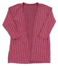 Fuchsiový žebrovaný úpletový cardigan Shein