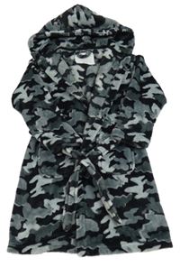 Šedý army chlupatý župan s kapucí F&F