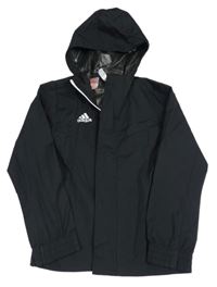 Černá šusťáková nepromokavá bunda s logem a kapucí Adidas