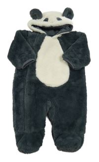Antracitovo-smetanová kožešinová podšitá kombinéza s kapucí - panda M&S