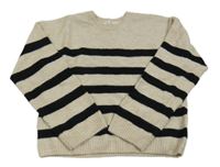 Béžovo-černý pruhovaný vlněný svetr zn. H&M