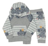 2set - Šedo-pruhovaná lehká mikina se slony a kapucí + tepláky