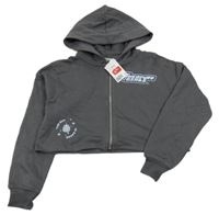 Nové - Tmavošedá propínací crop mikina s nápisem a kapucí - Powercuff Girls H&M