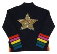 Tmavomodrý vlněný svetr s hvězdou z překlápěcích flitrů Next