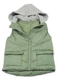 Khaki šusťáková zateplená vesta s teplákovou kapucí Dunnes