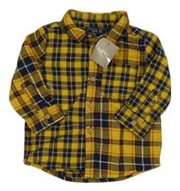 Nové - Hořčicovo-černo-bílá kostkovaná košile Next