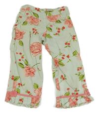 Zelenkavé květované capri kalhoty