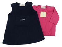 Nové - 2set - Tmavomodré fleecové laclové šaty s nápisem + fuchsiové triko Early Days