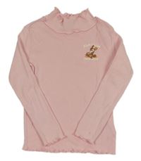 Růžové žebrované triko se srnkou a stojáčkem Dopodopo