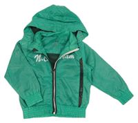 Zelená šusťáková jarní bunda s nápisem a kapucí Name it
