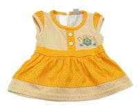 Hořčicovo-bílé šaty s pruhy a květinami