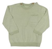 Světlezeleno-bílý pruhovaný svetr s kapsou George