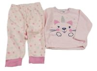 Růžové fleecové pyžamo s kočkou Ergee