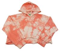 Korálovo-růžová batikovaná crop mikina s nápisem a kapucí Benetton