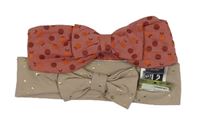 2x čelenka - starorůžová puntíkatá s mašlí + světlehnědá puntíkatá s mašlí