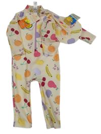 Nové - 2set - Krémový UV overal s ovocem + UV kšiltovka Tu